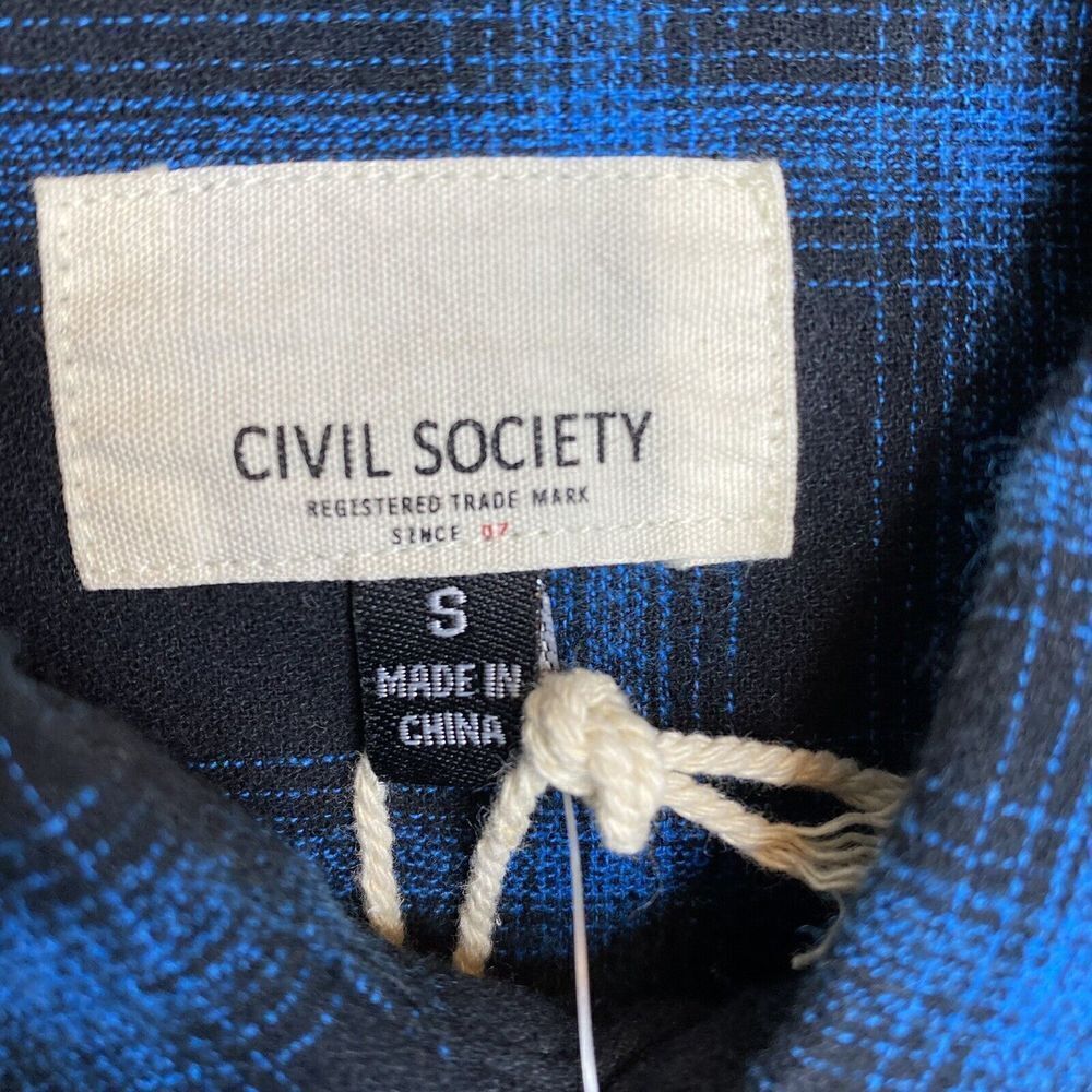 CIVIL SOCIETY Shirt Mens Small Brushed Flannel Plaid Button-Up NEW Blue - Picture 6 of 6